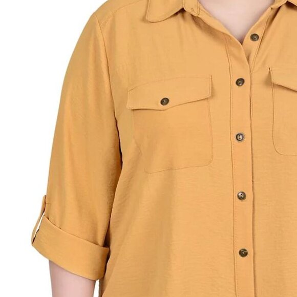 NY Collection Plus Size Long Sleeve Roll‑Tab Blouse – Narcissus, 2X, NWT - Picture 3 of 5